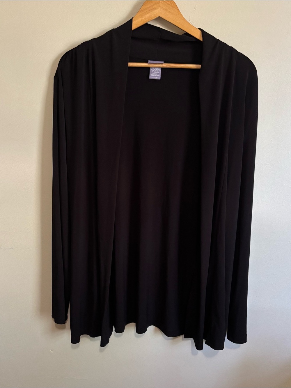 Laura Scott Black Open Front Draped Cardigan Long Sleeve Plus Size 2XL